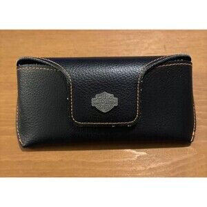 HARLEY-DAVIDSON Brown LEATHER SOFT SNAP SUNGLASSES GLASSES CASE & Cloth:Used
